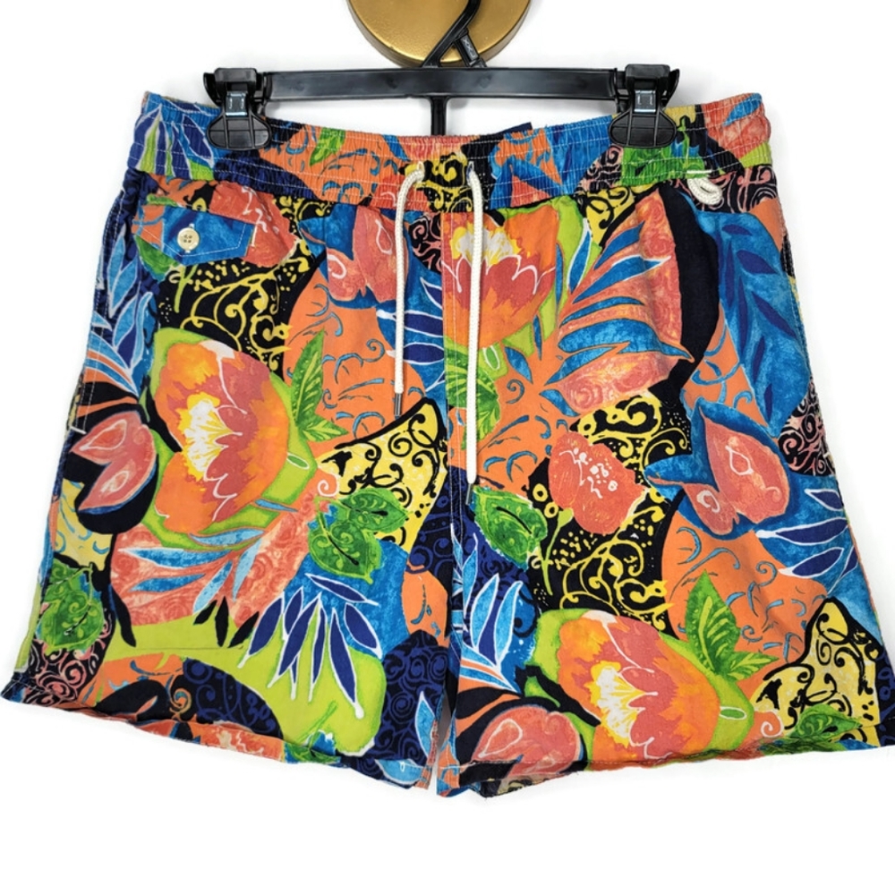 Ralph lauren mens tropical bright funky swim trunks size large.